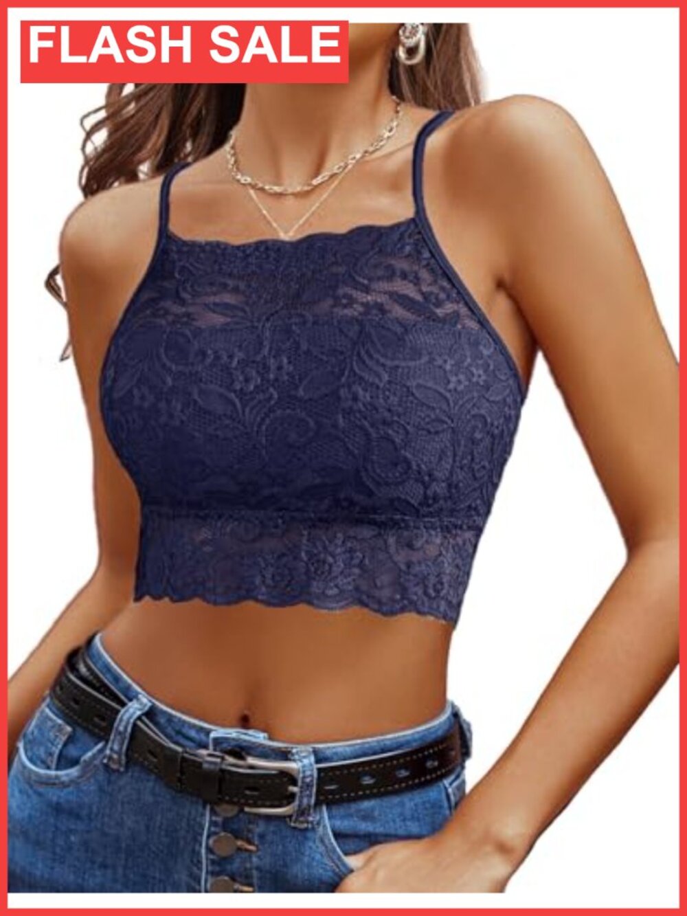 Lace Bralette High Neck Racerback Double-Layered Crop Top Camisole